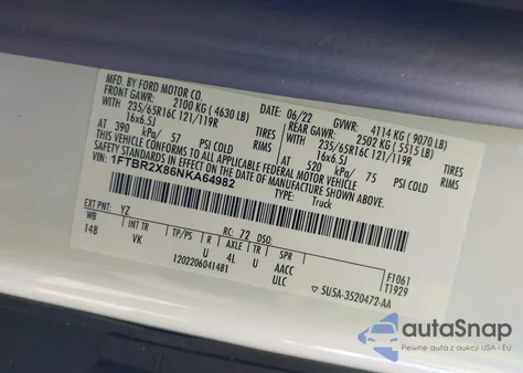 2022 Ford Transit-250 from USA, damaged, VIN 1FTBR2X86NKA64982